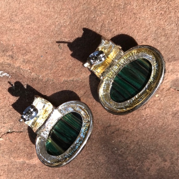 Silver Tone Pierced Earrings With Teal Green Stone - Picture 3 of 5